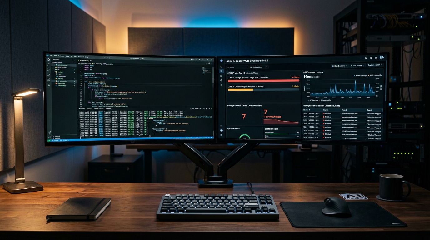 Cybersecurity operations terminal displaying active Python PII redaction scripts and AI Security Posture Management audit logs