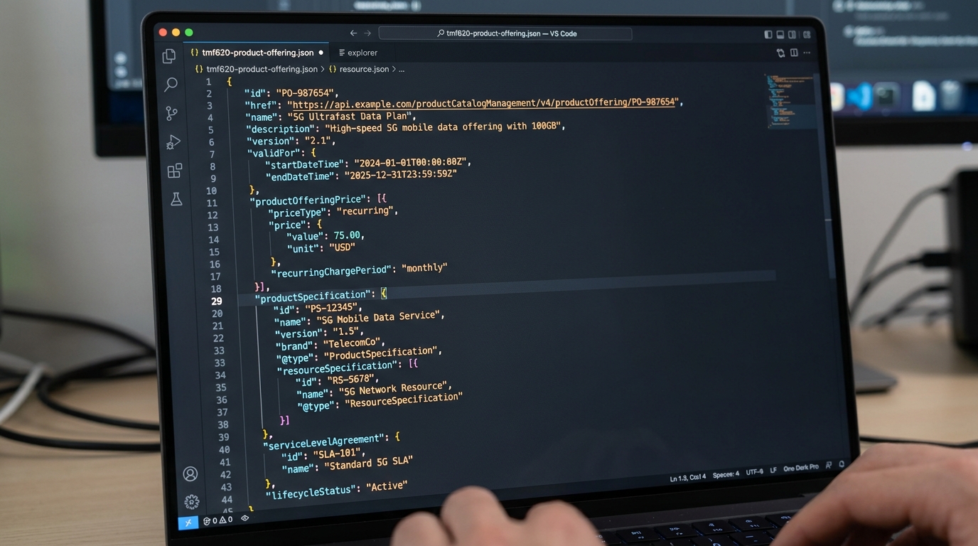 TMF620 Product Catalog Management API JSON schema modeling and resource hierarchy